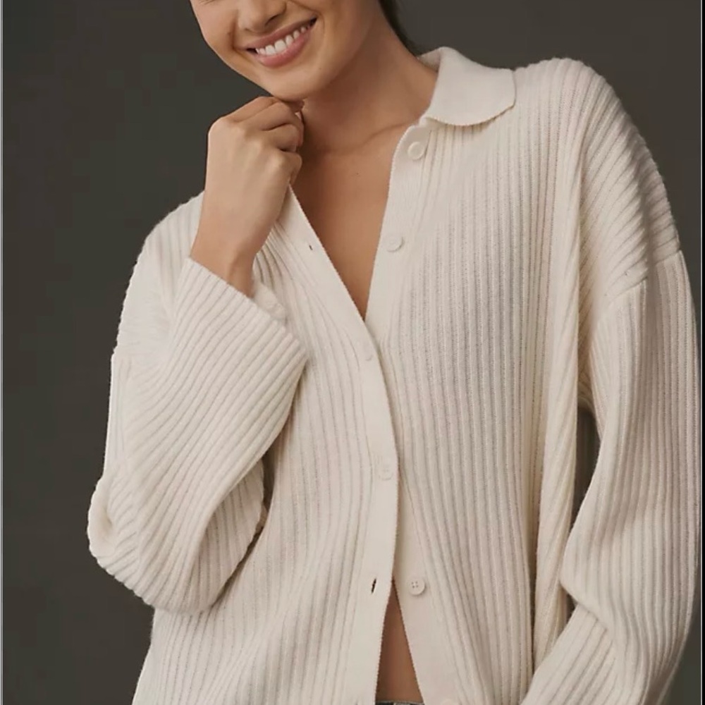 Reformation Cream Ribbed Cardigan